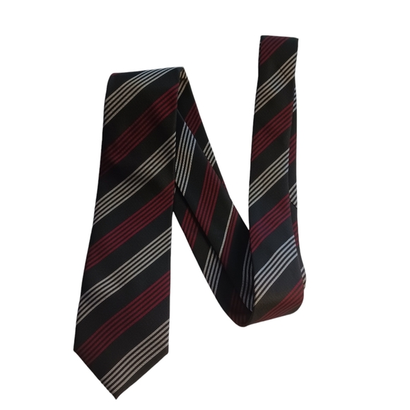 Jf ferrar Mens Tie Maroon & Black striped NWOT - Picture 1 of 4